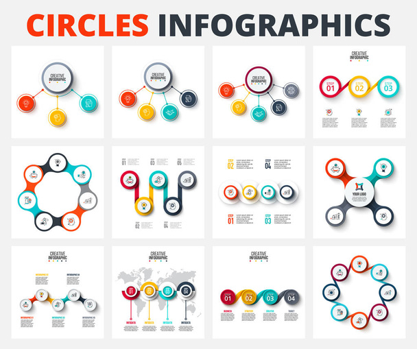 Set of a circle vector infographics. Template for business presentations with 3, 4, 5, 6, 7 and 8 options, steps or parts. Abstract diagrams. - Vektör, Görsel
