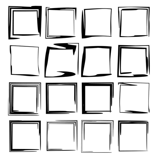 Set of black square grunge frames. Geometric empty borders.  Vector illustration.  - Vector, Image