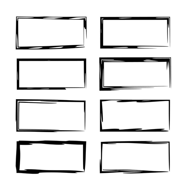 Set of rectangle grunge frames. Collection of empty borders. Template for graphic design. Vector illustration.  - Vector, Image