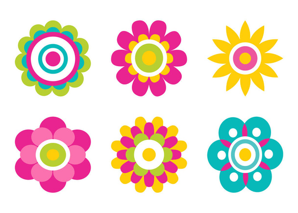 Geometric Shape Flowers Made of Simple Circles - Вектор,изображение