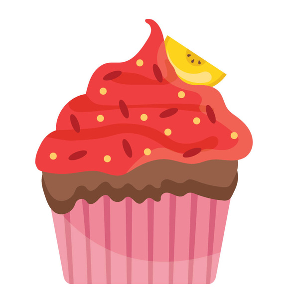 Red wine cupcake with the fruit topping depicting red frosting cupcake  - Vektor, kép