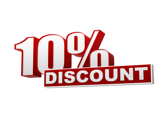 10 percentages discount red white banner - letters and block - Photo, Image