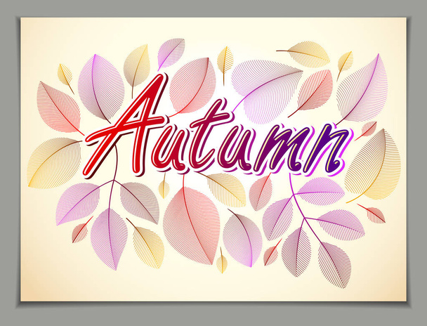 Autumn horizontal banner design with yellow and red leaves floral beautiful background, Stylish classy botanical drawing - Vector, Imagen
