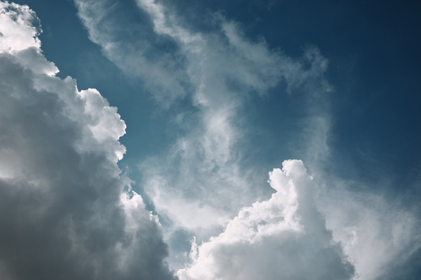 full frame image of blue cloudy sky background - Photo, Image