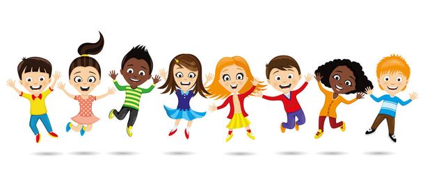 Cheerful children in a jump on a white background. - Vector, Image