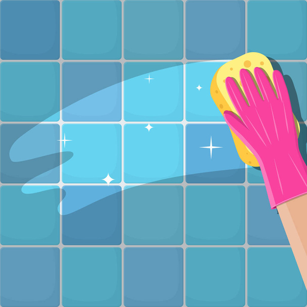 Hand in gloves with sponge - Vector, Image