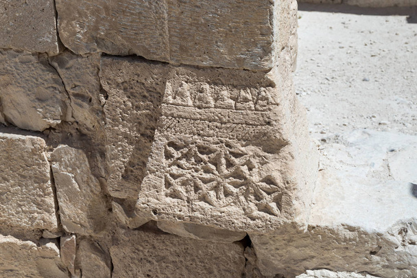 A decorative fragment of the wall in the Nabataean city of Avdat, located on the incense road in the Judean desert in Israel. It is included in the UNESCO World Heritage List. - Photo, Image