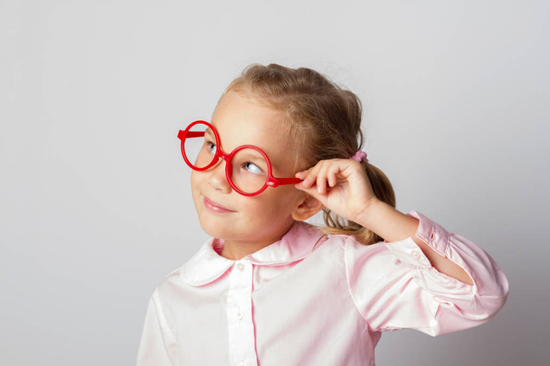 happy child little girl smile with holding glasses - Photo, Image