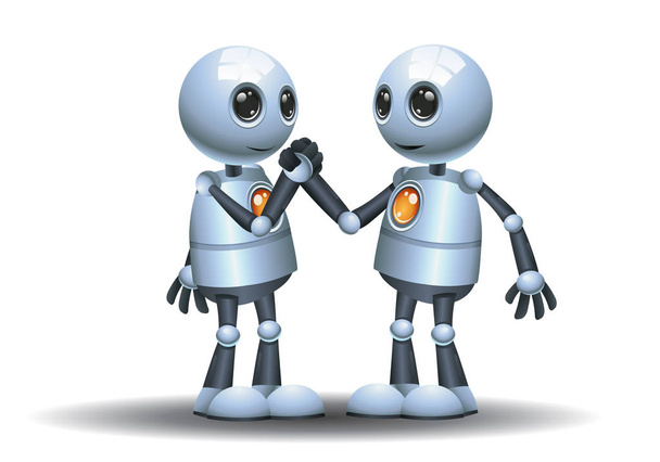 illustration of a little robots team mate handshake image on isolated white background - Photo, Image