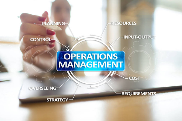 Operations Management Geschäfts- und Technologiekonzept auf virtuellem Bildschirm. - Foto, Bild