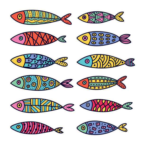 Cute fish. Colorful. Set. - Vector, imagen