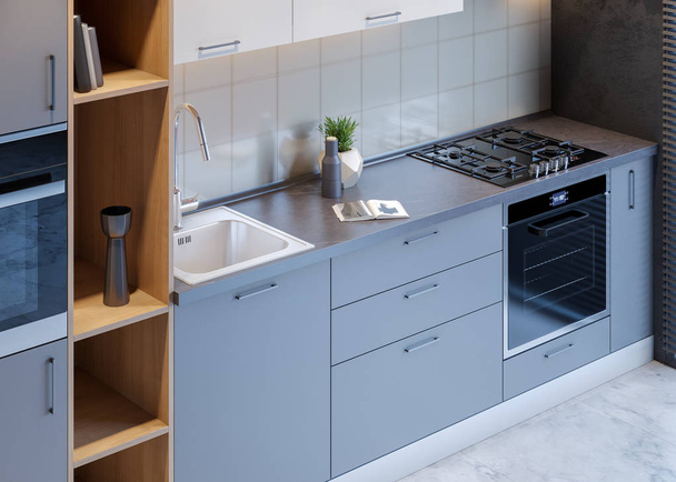 Kitchen interior design with modern style, 3d rendering concept - Foto, Imagem