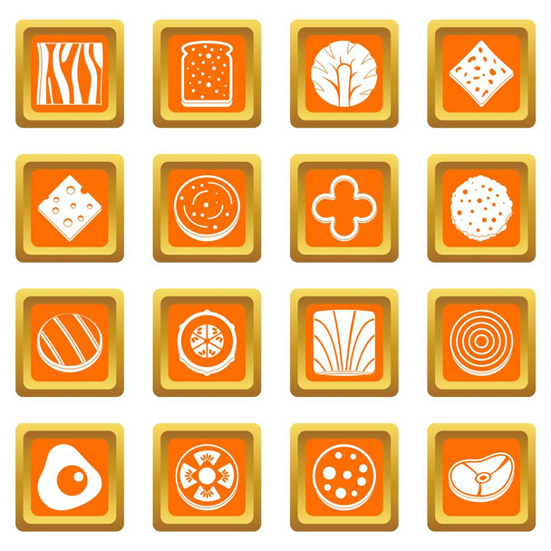 Slice food ingredient icons set orange - Vektör, Görsel
