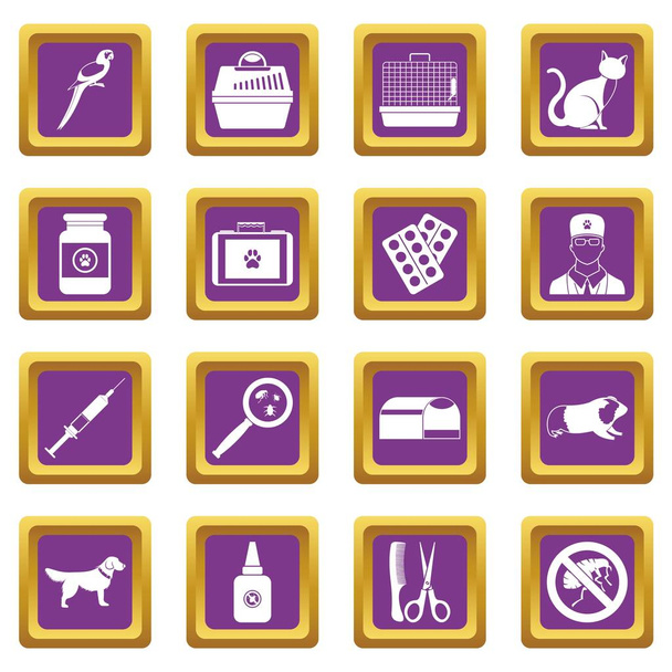 Veterinary icons set purple - Vektor, obrázek