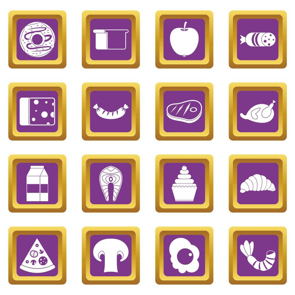 Food icons set purple - Vektor, Bild