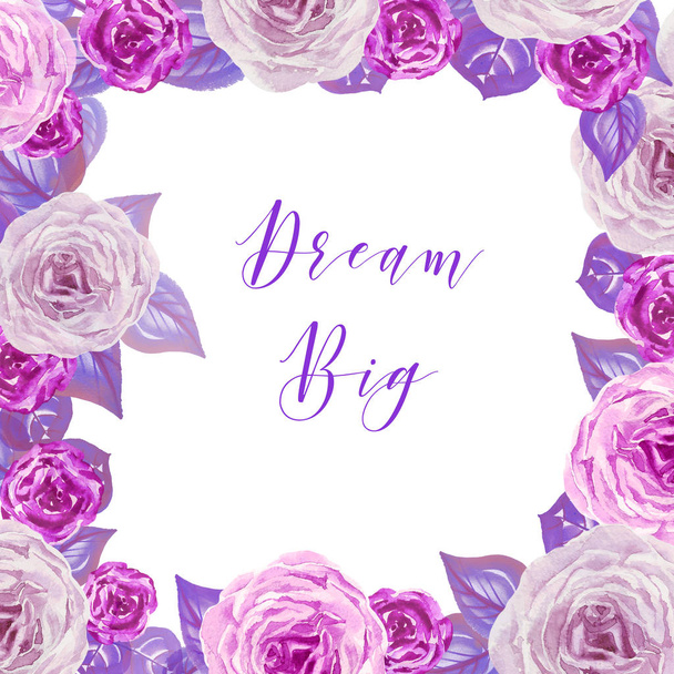 Aquarel pasteltinten rozen frame met grote droom script - Foto, afbeelding
