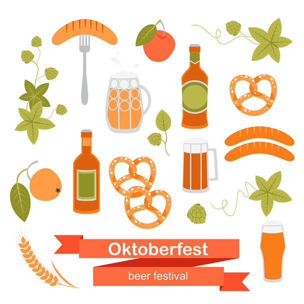 Set of Oktoberfest symbols on a white background. - Vector, Image