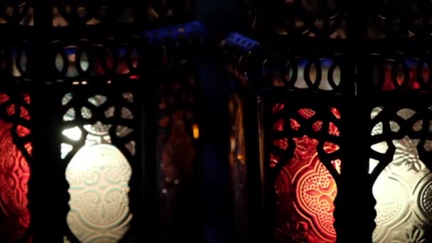 Traditional ornamental arabic lanterns with a burning candles  - Footage, Video