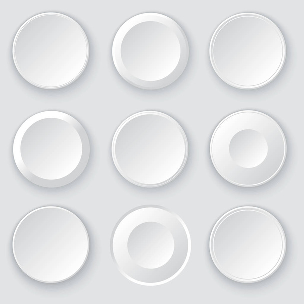 White circles. Abstract disk frames. Set of round buttons - Vetor, Imagem