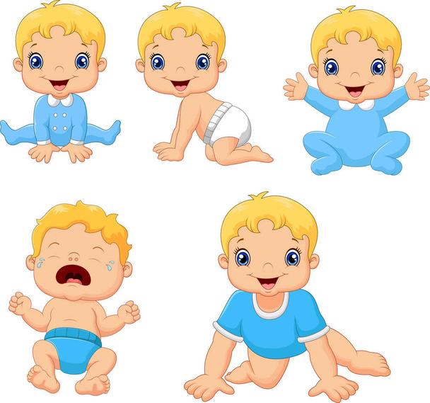 Vector illustration of Set of cute little babies in various poses - Vector, Image