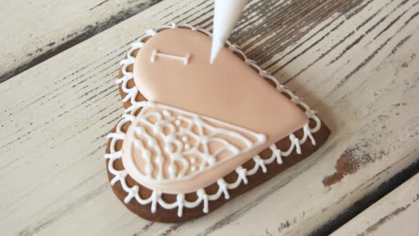 Decoration of frosted cookie for Valentines Day. - Footage, Video