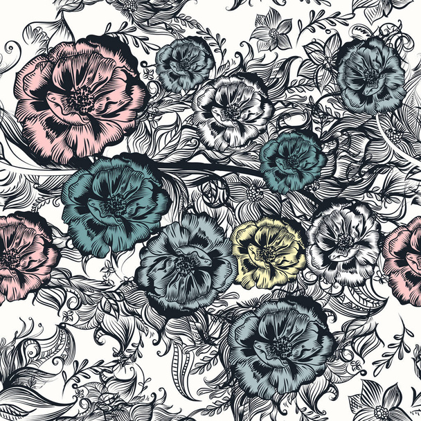 Floral pattern with roses and swirls for design - Вектор, зображення
