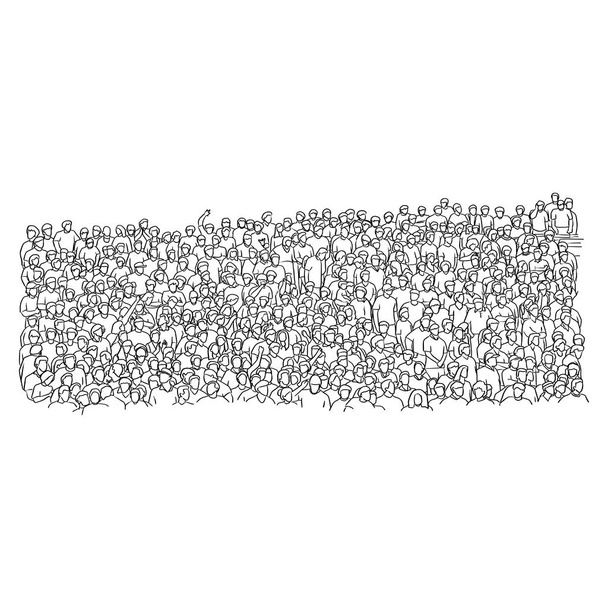 контур толпы людей на векторной иллюстрации стадиона рисунок рисунок каракули рукой с черными линиями, изолированными на белом фоне
 - Вектор,изображение
