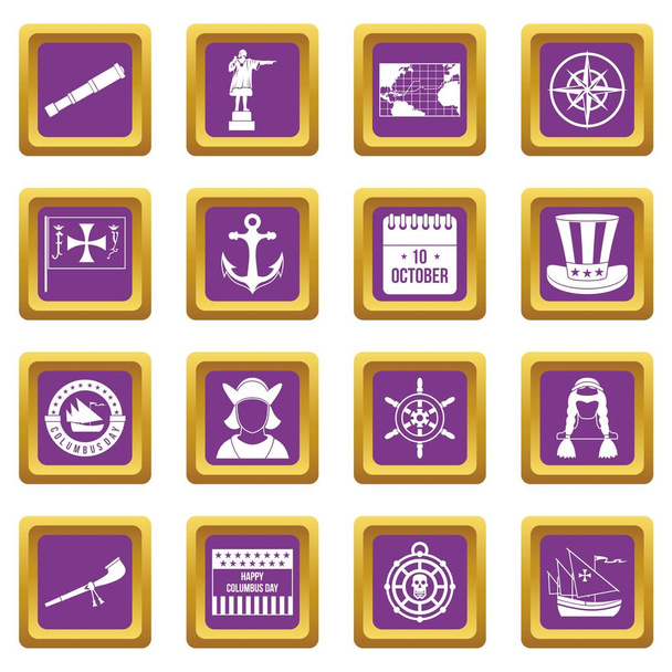Columbus Day icons set purple - Вектор, зображення