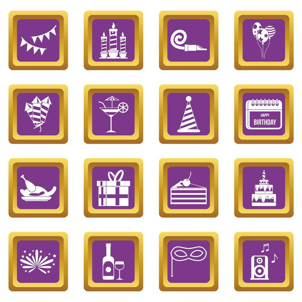 Happy Birthday icons set purple - Вектор, зображення