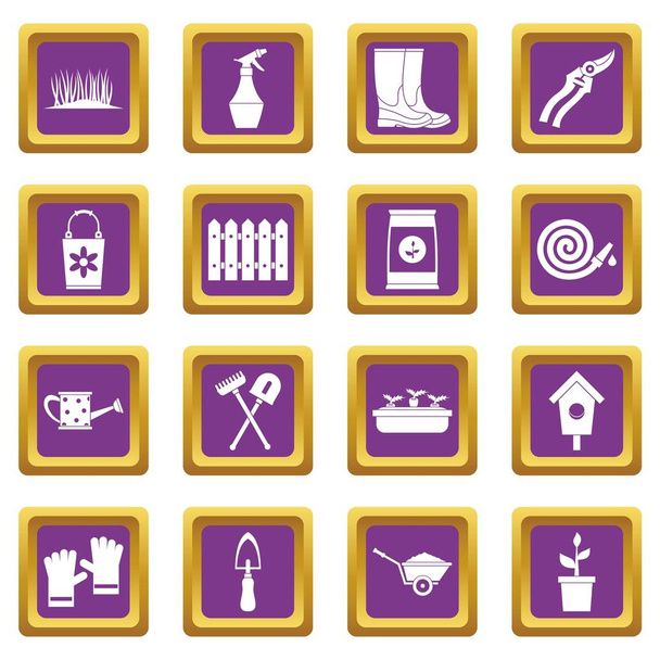 Gardening icons set purple - Vector, Imagen