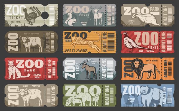 動物園公園動物や鳥のベクトル チケット - ベクター画像