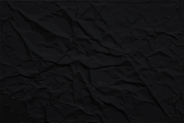 Donkere gekreukeld papier textuur, abstract vector zwarte achtergrond - Vector, afbeelding