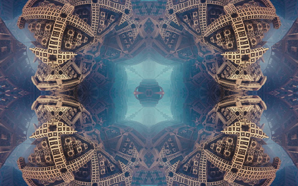 Epic abstrato fantástico cartaz ou fundo. Visão futurista de dentro do fractal. Padrão em forma de setas
. - Foto, Imagem