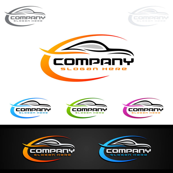 Auto style car logo design with concept sports vehicle icon silhouette on light grey background. Vector illustration - Vector, Image