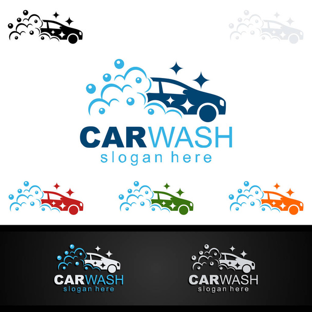 Logo de lavado de coches, con silueta de coche y salpicadura de agua Vector Logo Design
 - Vector, imagen