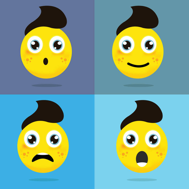 Caras de emoji felices, tristes, curiosas, caras de emoji amarillas. Ilustración vectorial
 - Vector, imagen
