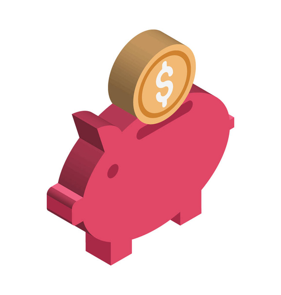 Piggy Bank Color Ilustración isométrica Vector Icono
 - Vector, Imagen