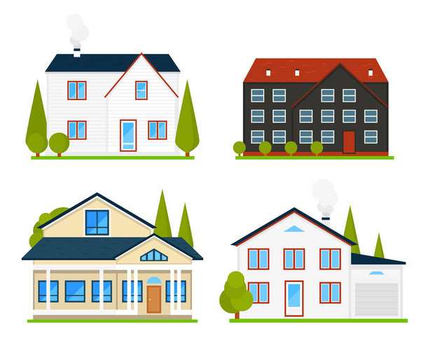 Little cute house or apartments. Family american townhouse. Neighborhood with cozy homes. Traditional Modern cottage for infographics or application interface. Building vector illustration. Flat style - Vector, Image