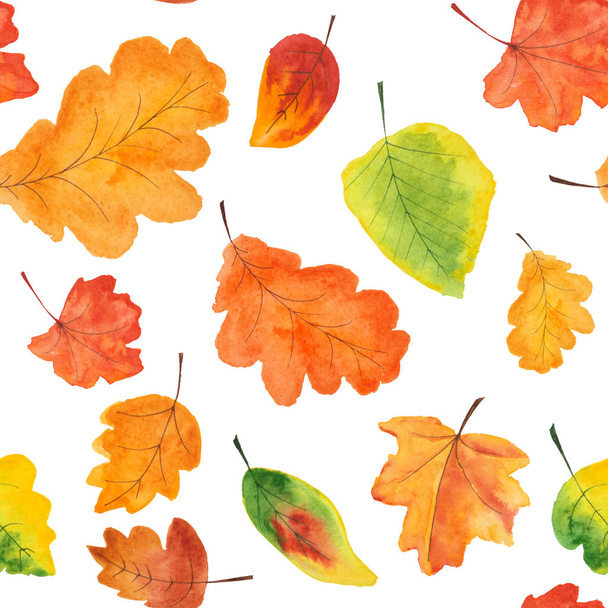 Autumn leaves seamless pattern. Abstract watercolor free hand drawn illustration for wrapping, background, textile - Fotó, kép