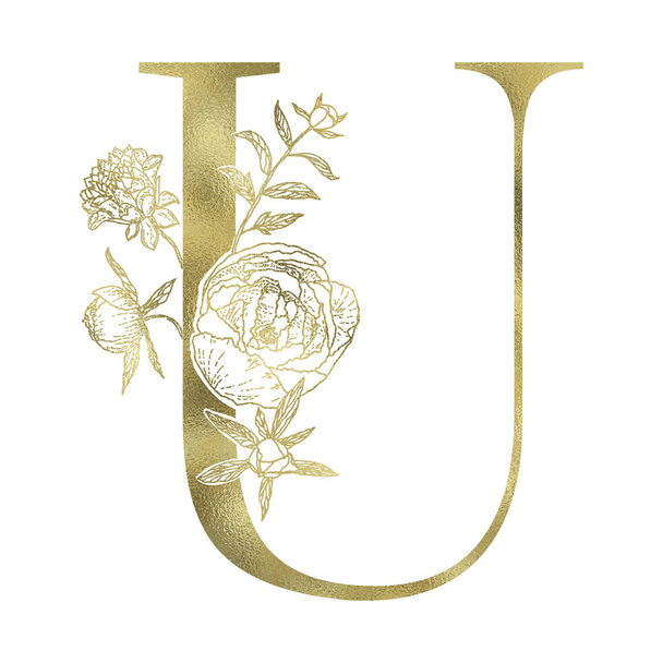 Floral alphabet and serif letter. - Vector, afbeelding