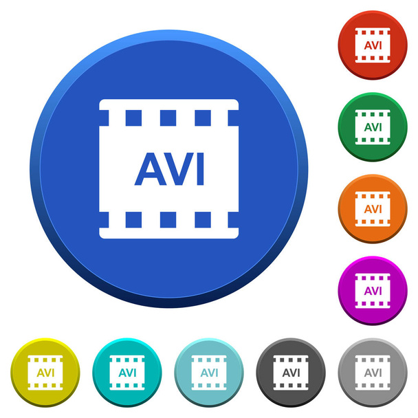 Formato de filme AVI cor redonda botões chanfrados com superfícies lisas e ícones brancos planos
 - Vetor, Imagem