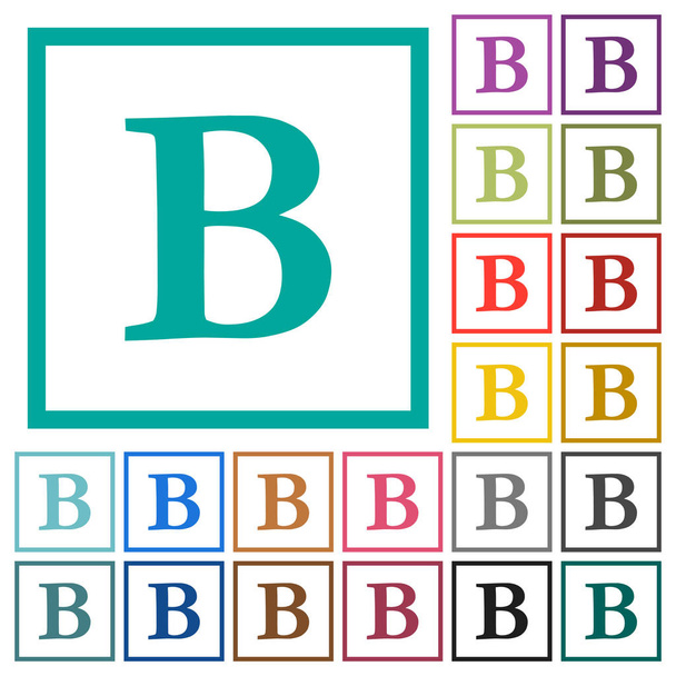 Жирные иконки шрифта плоского цвета с квадратными рамками на белом фоне
 - Вектор,изображение