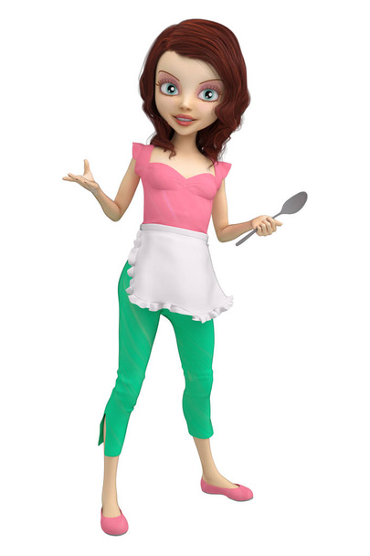Lady cook or waitress with spoon isolated - Foto, Imagen
