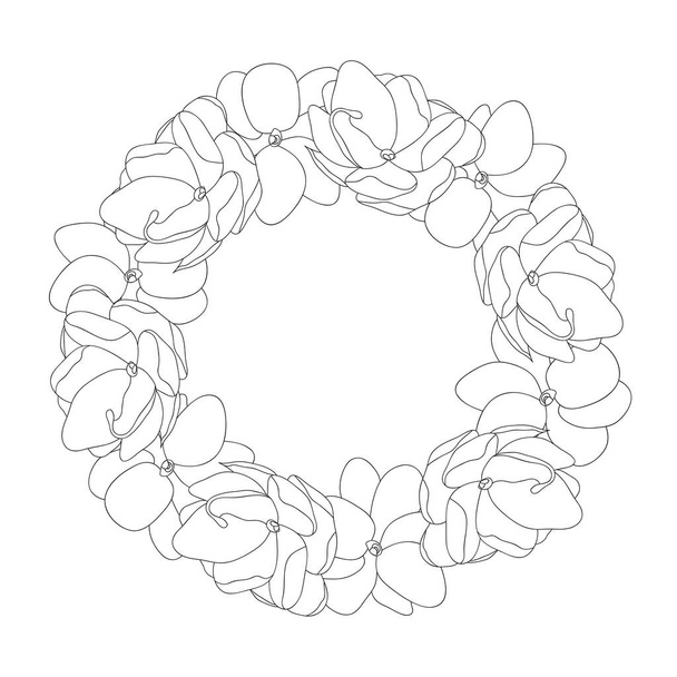 Jasminum sambac - Arabian Jasmine Outline Wreath. Vector Illustration. - Vector, Image