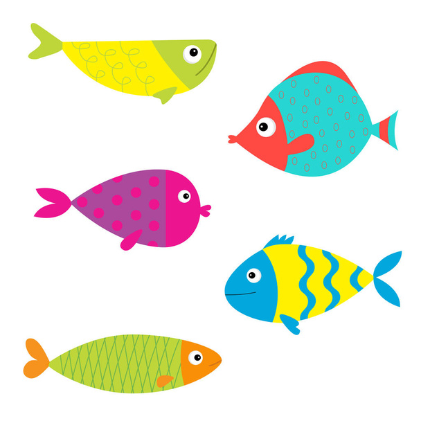 Fishes icon set, cute cartoon colorful aquarium animals. - Vector, Image