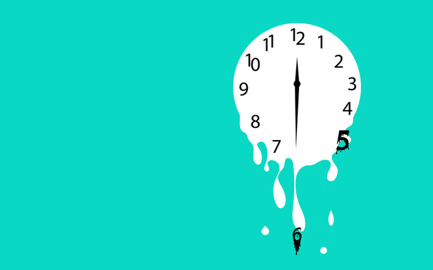 Melting clock flat design vector illustration on green background. - Vector, Image