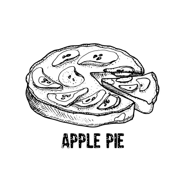 Torta de maçã caseira. Ilustração desenhada à mão vetorial
. - Vetor, Imagem