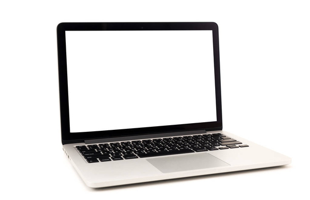 Laptop with blank white screen on white background - 写真・画像