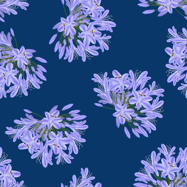 Blue Purple Agapanthus на Indigo Blue Background. Векторная миграция
. - Вектор,изображение