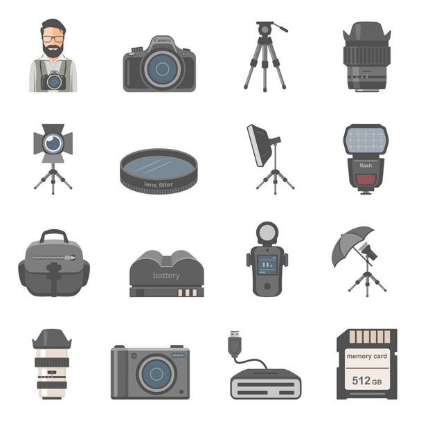 Conjunto de ícones de equipamentos de fotografia
 - Vetor, Imagem